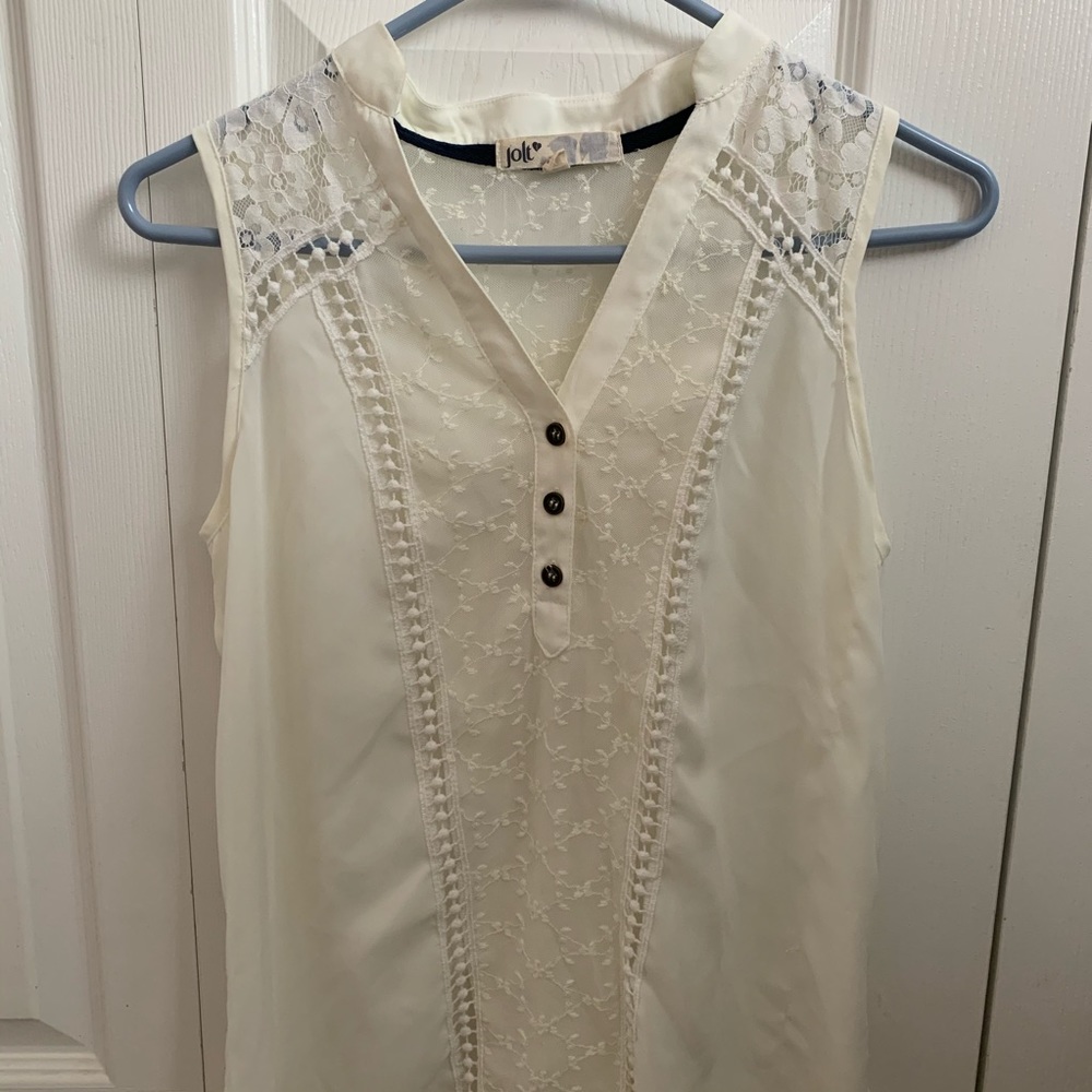 White tank top with split back& lace detail, small